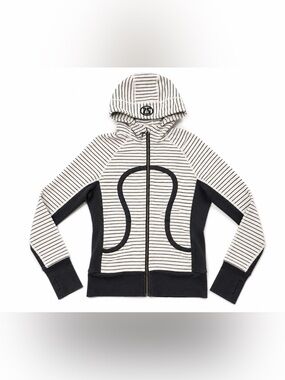 LULULEMON athletica Striped Hooded Zip Jacket in Cream & Black